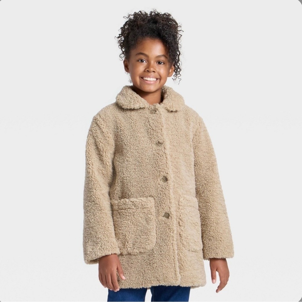 Cat & Jack Girls Faux Fur Sherpa Coat Beige Warmest Jacket Size Medium NWT